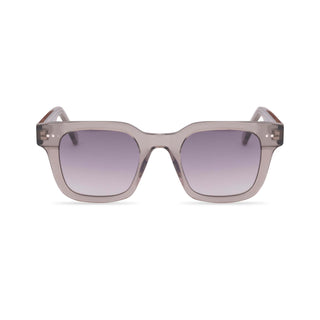 Sunglasses with a gradient purple lens on a white background