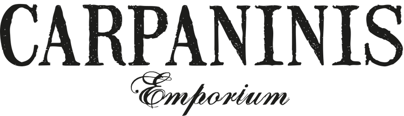 carpaninis emporium logo. Carpaninis on top in in serif black font and emporium below it in a caligraphy style font