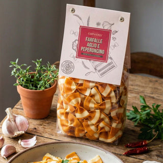A packet of Carpaninis chilli and garlic farfale pasta