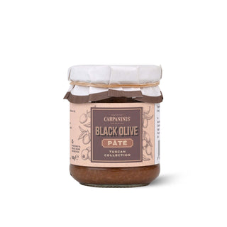 Jar of Carpaninis Black Olive Páte on a white background