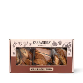 Box of Carpaninis Cantucci Trio on a white background