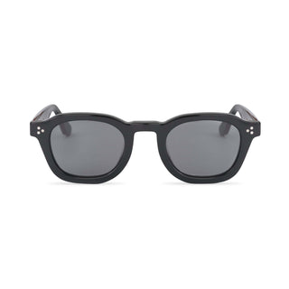 Black sunglasses with dark lenses on a white background