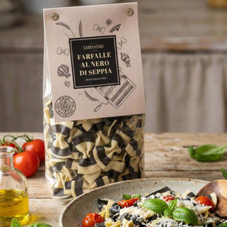 A packet of Carpaninis nero di seppia farfalle pasta
