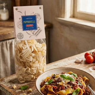 A packet of Carpaninis Papardelle pasta