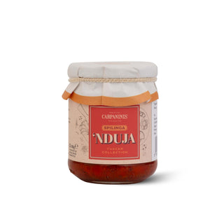 Jar of Carpaninis Spilinga 'Nduja on a white background