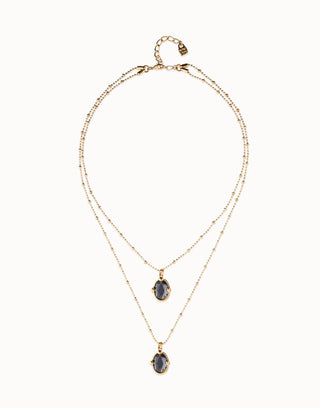 Uno de 50 Multi strand necklace with two black oval faceted crystals