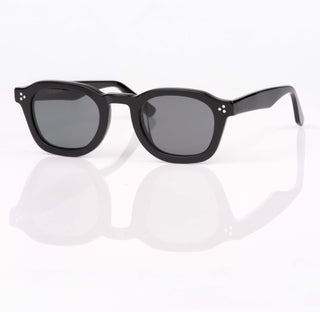 Black sunglasses with reflective surface on a white background