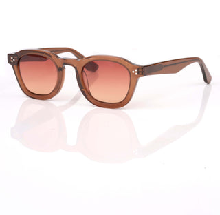 Brown sunglasses with a reflective surface on a white background
