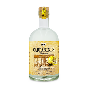bottle of carpaninis lemon and honey gin with a yellow label