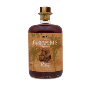 carpaninis organic spiced rum bottle with coffee stained label